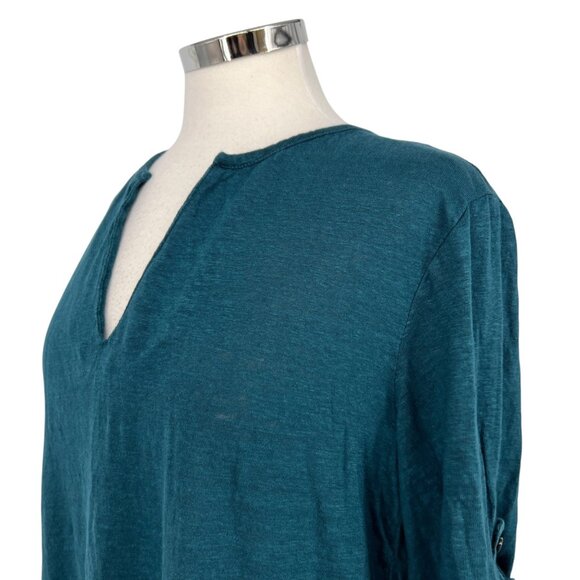 Wrap London Teal Linen Tunic Top With Roll Tab Sleeves Size UK 14 US 10 - Picture 4 of 12